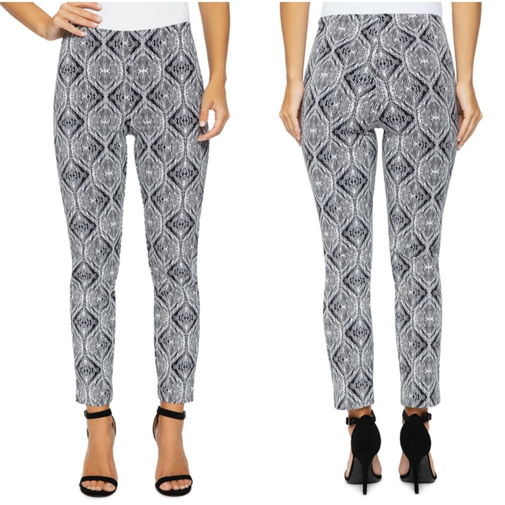 Lysse Britt Ikat Ankle Pants Women’s Size S Tummy Smoothing Side Zip Stretch